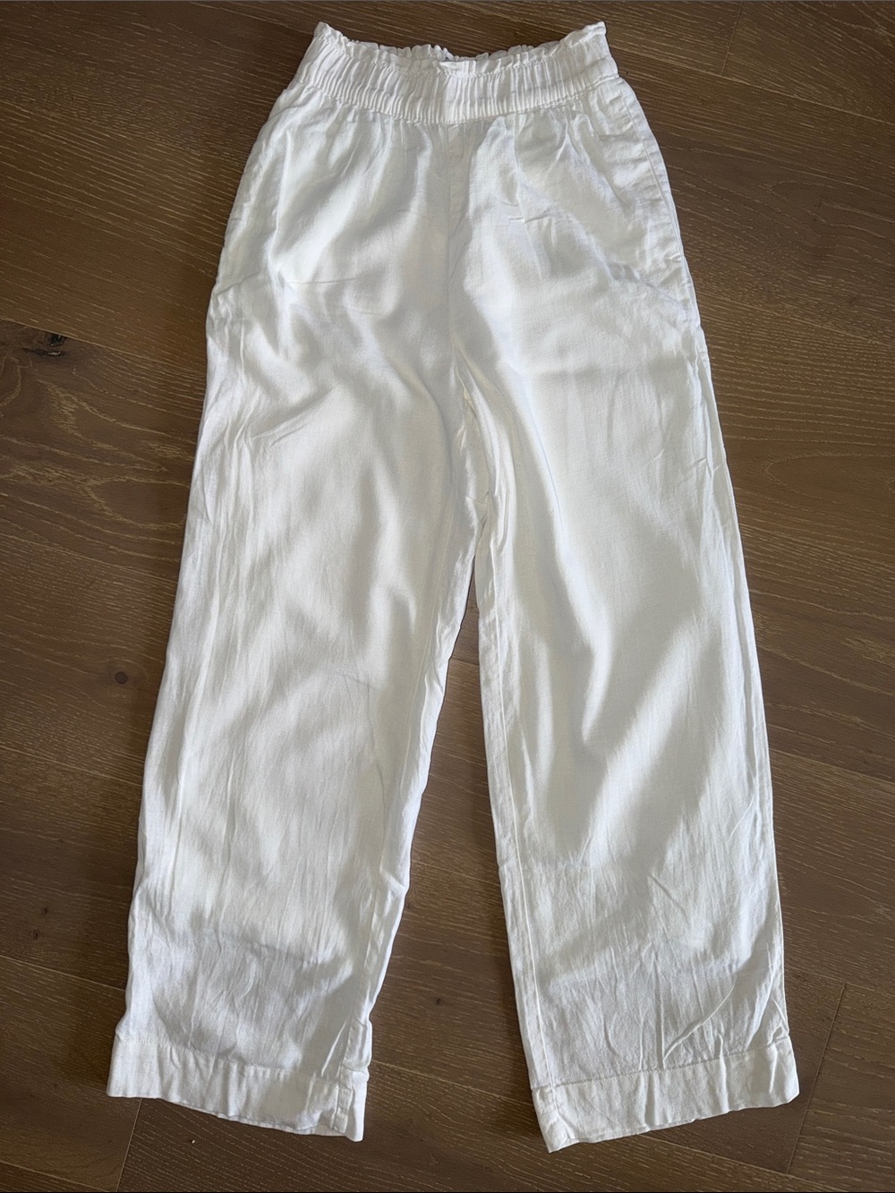 Abercrombie & Fitch White Elastic-Waist Linen-Blend Pants size XS